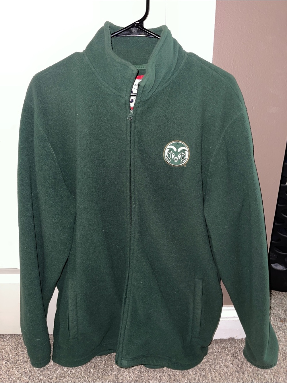 Men's Dark Green Full-Zip Fleece Jacket with Team Crest